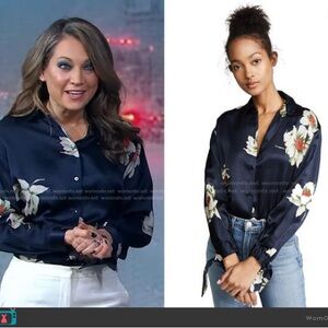 Vince SILK Gardenia Floral Tie Sleeve Blouse